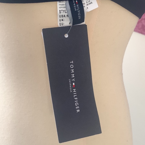 Tommy Hilfiger bikini top halter style in navy blue with TH logo in gold , 10 - Picture 4 of 6